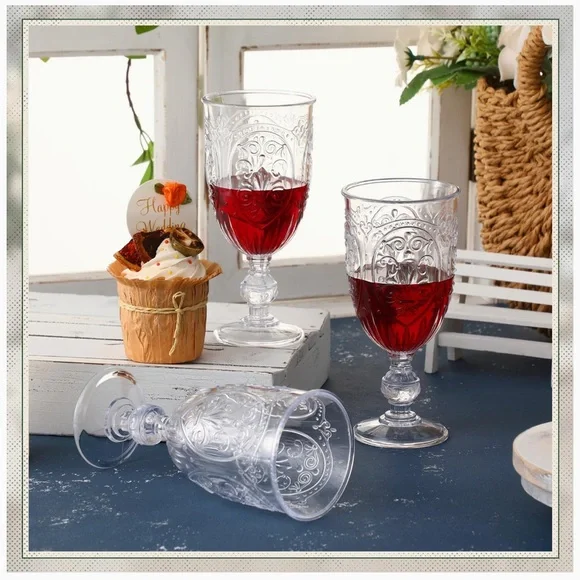 4 Pcs Plastic Goblets 7.5oz Vintage Goblet Plastic Wine Glasses Colored (Clear) - Picture 6 of 7